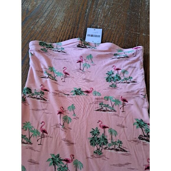 New Small Forever21 Sleeveless Mini Dress Sundress Flamingo Palm Tropical Pink - Picture 2 of 3
